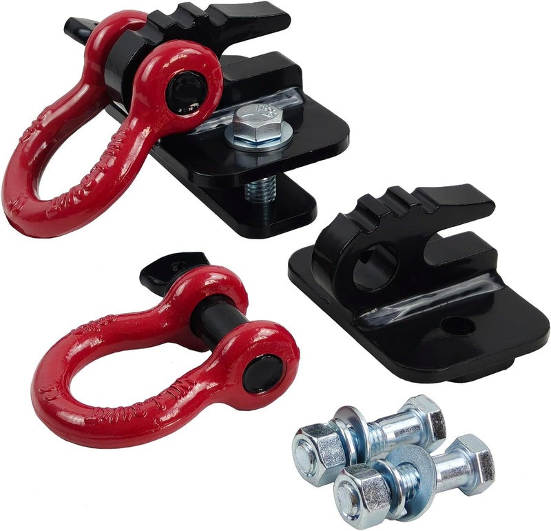 REDTEE 3/8 inch Tractor Bucket Grab Hook with 5/8 inch Tie Down D-Ring Shackle(2 Pack), Bolt On Tow Hook Mount with Bracket Plate, Max Tow Capacity 10,000 lbs. Black Coating - Image 1
